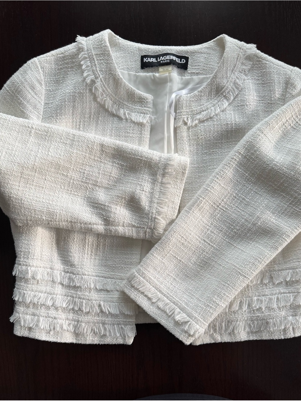 Karl Lagerfeld Cream Fringe-Trim Cropped Jacket